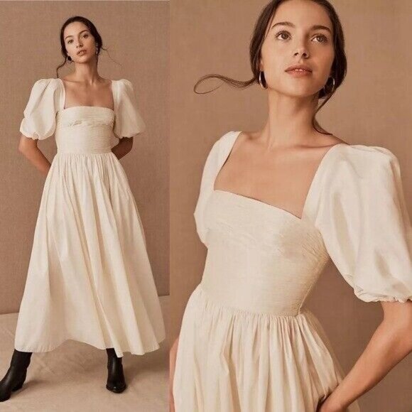 BHLDN Sachin & Babi Emile Ruched Gown Wedding Lace-up Cream Bone Dress 8